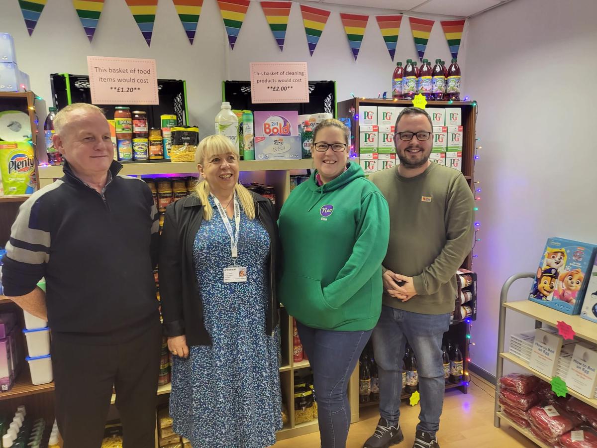 Our leaving care team manager, Director of child, family and eduction and two people from Neo cafe on the day of the shop opening